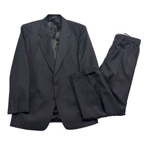 vtg 90s Giorgio Fellini Italy 40R 41R 35x30 Charcoal Stripe 2pc Pant Suit‎ Wool